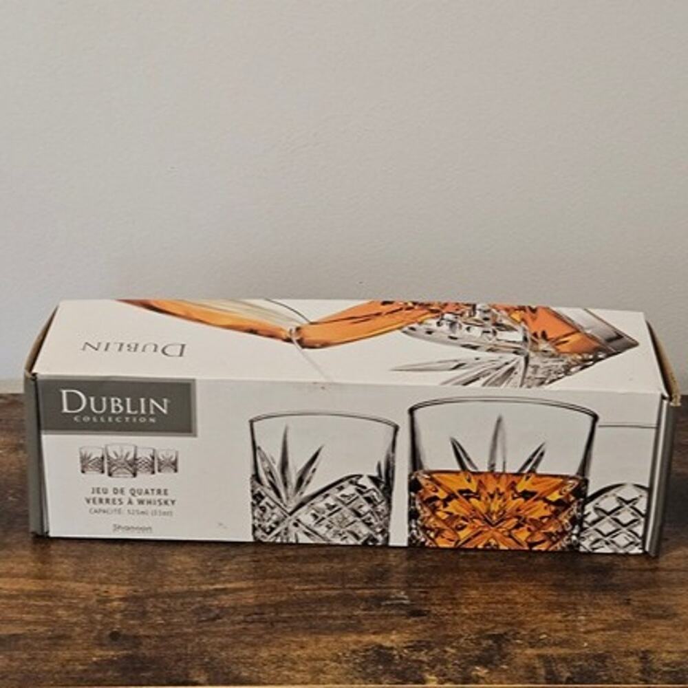 New Shannon Dublin Whiskey Glass Set (4) – Heavy Base Old Fashioned Tumblers